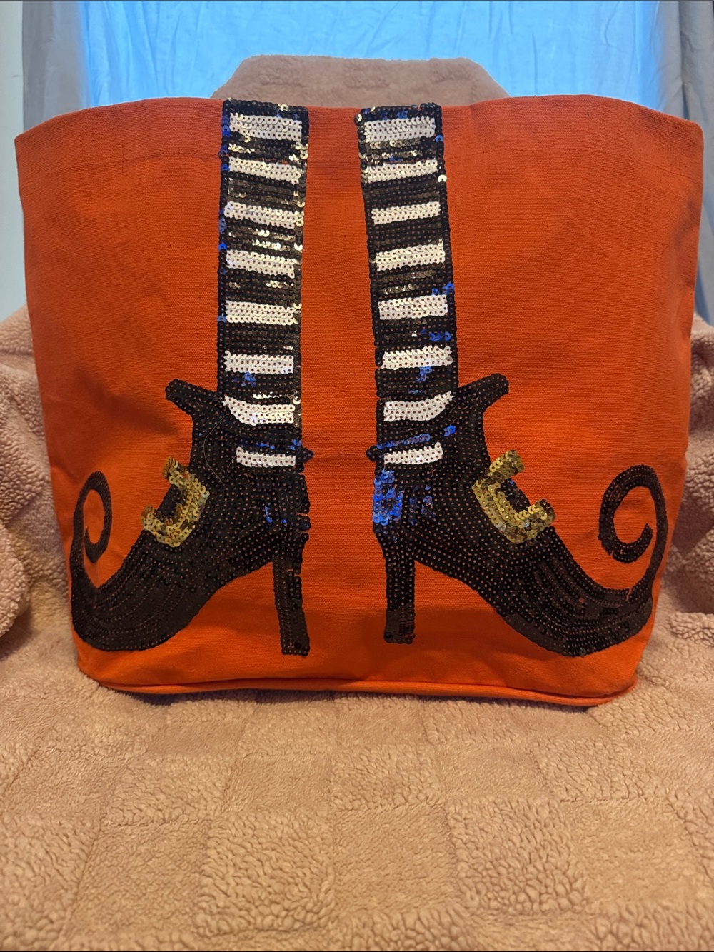 Kirkland Signature Halloween Orange Sequin Witch Boot Tote